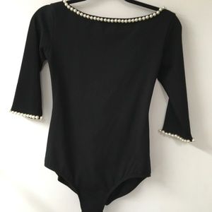 MARC JACOBS  Bodysuit Top Black with Pearls lower back Sz M NWT